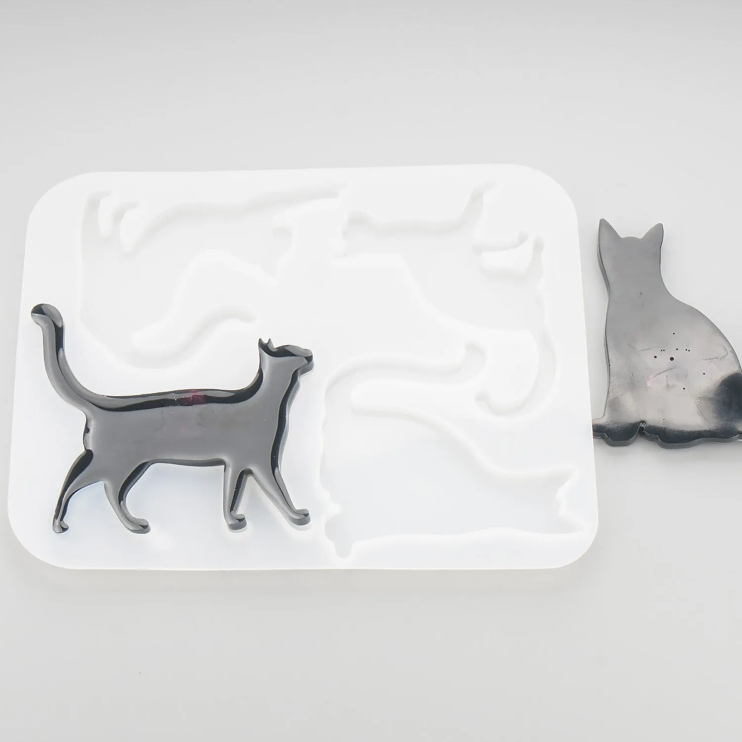 1 pc Shiny Silicone Cat Mold Epoxy Resin Jewelry Making Supplies 4-Cavity 10398350