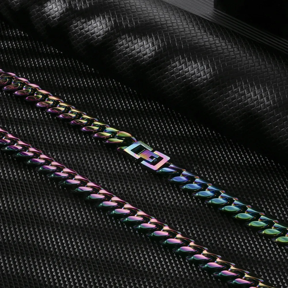 10mm Rainbow Miami Cuban Link Chain For Women Neckalce KRKC