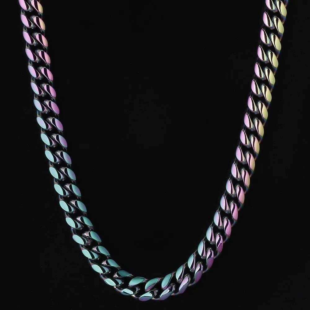 10mm Rainbow Miami Cuban Link Chain For Women Neckalce KRKC