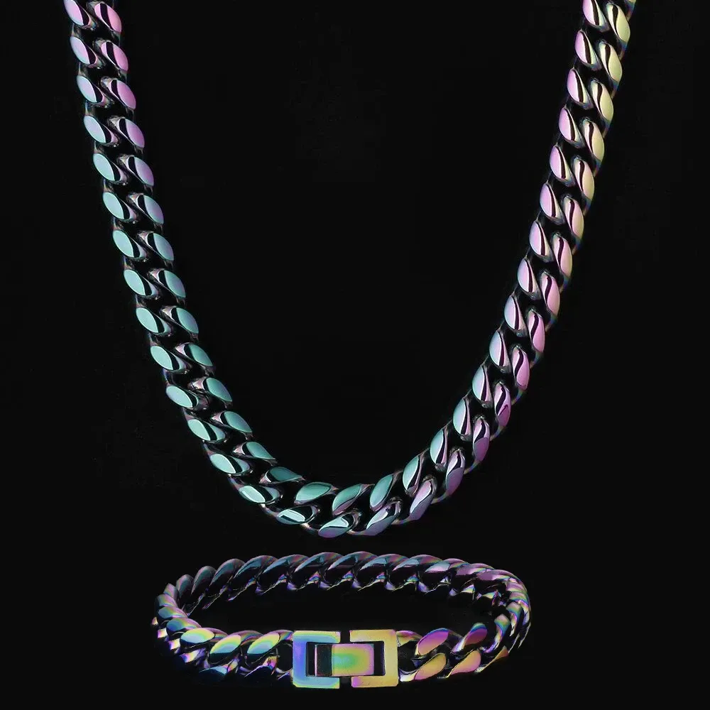 10mm Rainbow Miami Cuban Link Chain For Women Neckalce KRKC