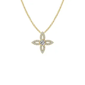 14k Yellow Gold 0.50ct Diamond Cluster Flower Necklace