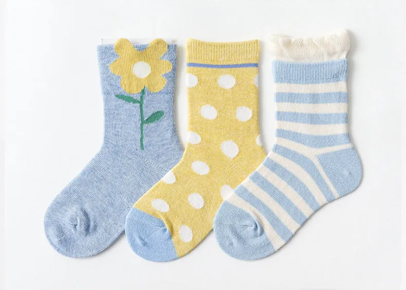 3 Pack Kids' Socks | Cotton | Blue Flower