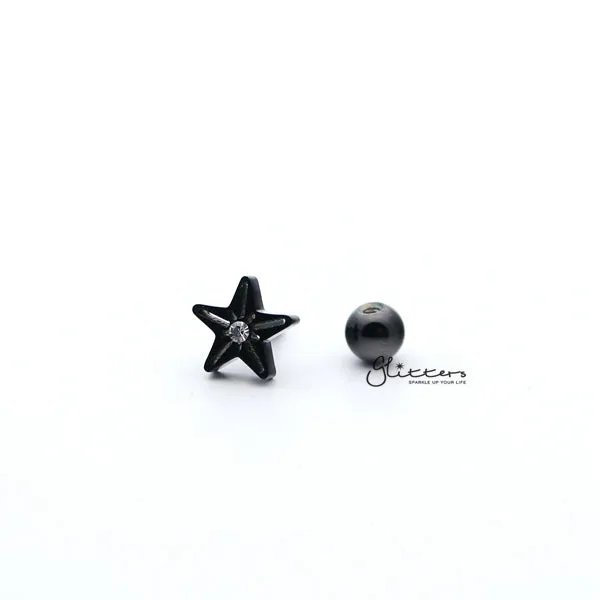 316L Surgical Steel Star with Crystal Barbell for Tragus, Cartilage, Conch, Helix Piercing and More