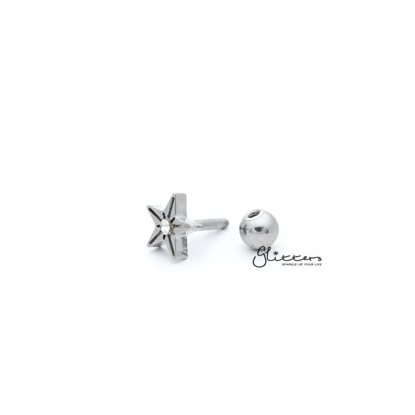 316L Surgical Steel Star with Crystal Barbell for Tragus, Cartilage, Conch, Helix Piercing and More