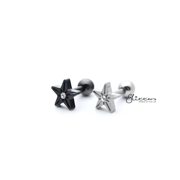 316L Surgical Steel Star with Crystal Barbell for Tragus, Cartilage, Conch, Helix Piercing and More