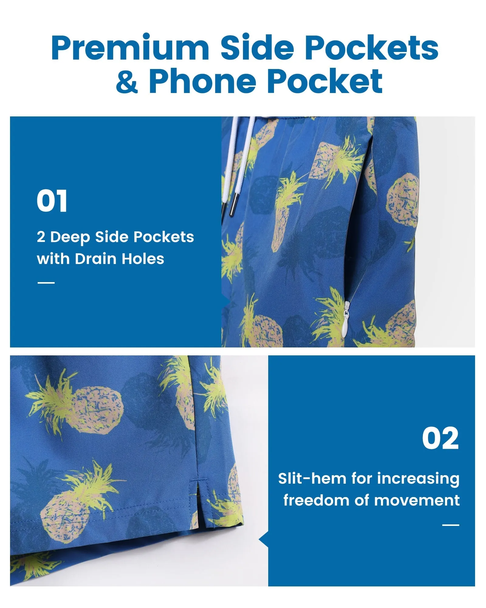 4 Inseam 2 in 1 Stretch Short Liner Blue Pineapple Swim Shorts