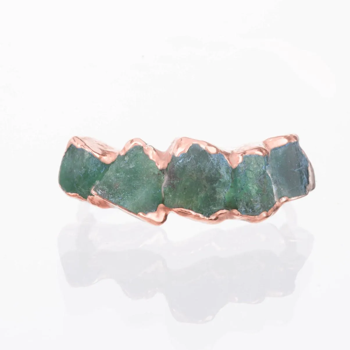 5 Stone Raw Emerald Ring in Rose Gold