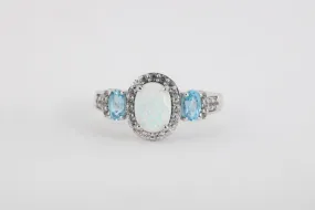 925 Silver 1.07tcw Opal 0.33tcw Blue Topaz 0.28tcw Diamond Ring Size 7 (3.51g.)