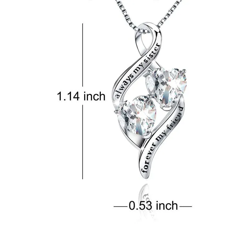 925 Sterling Silver Always My Daughter&Sister Double Love Heart Pendant Necklace Gifts for Sister Women