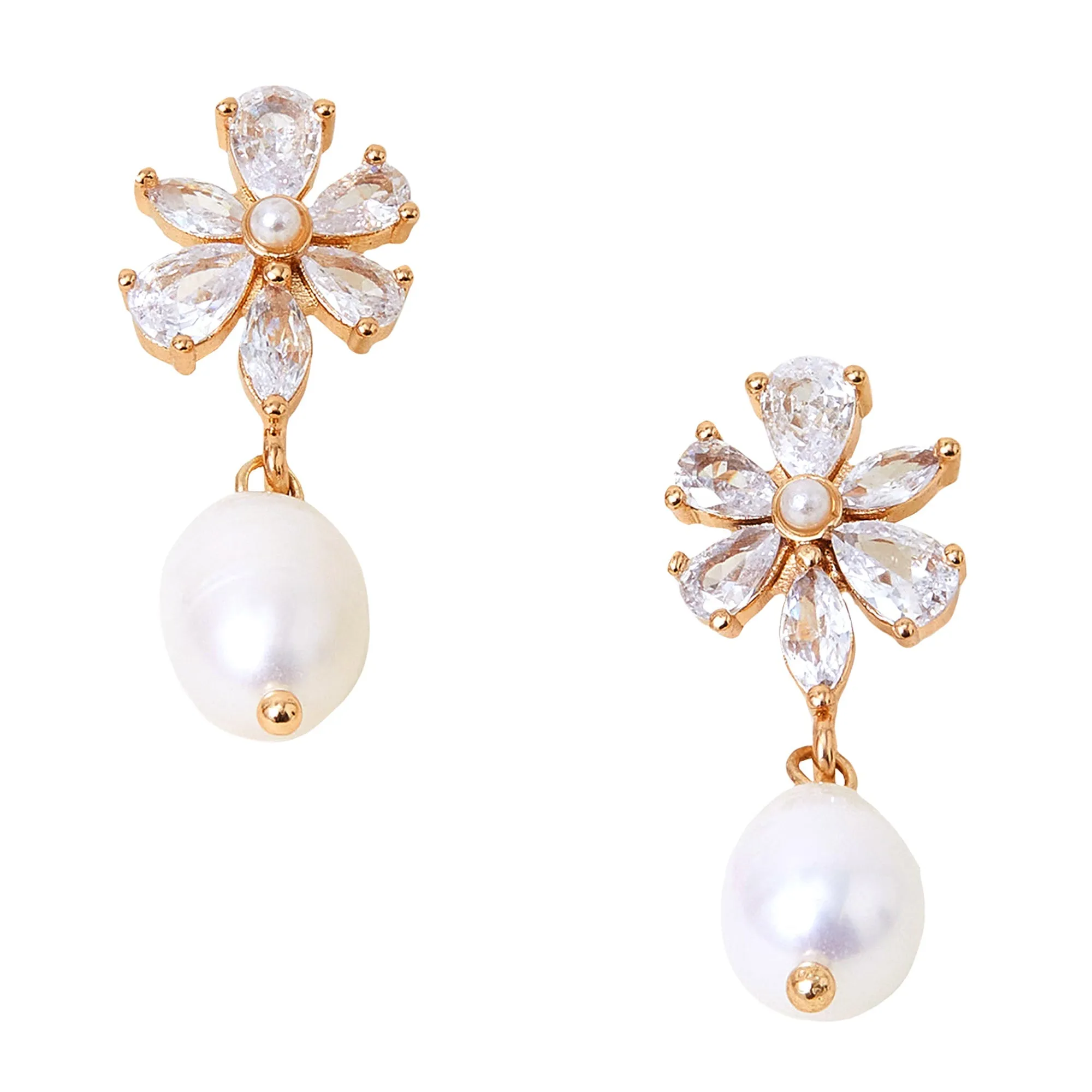 Accessorize London Women's Crystal Flower Pearl Drop Earrings