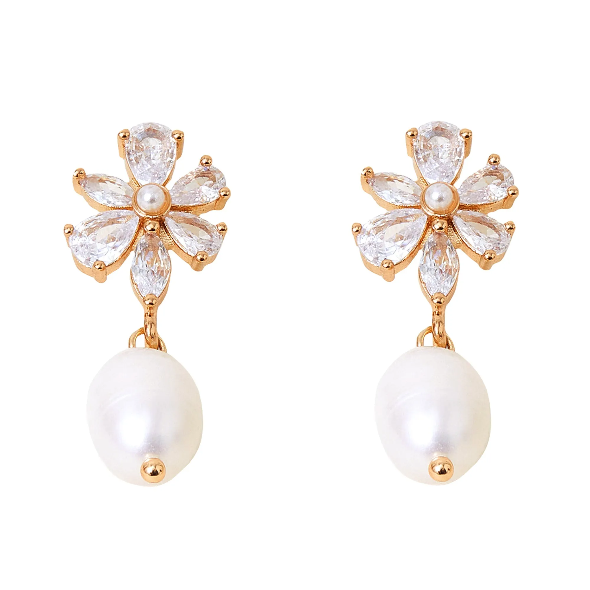 Accessorize London Women's Crystal Flower Pearl Drop Earrings