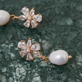 Accessorize London Women's Crystal Flower Pearl Drop Earrings