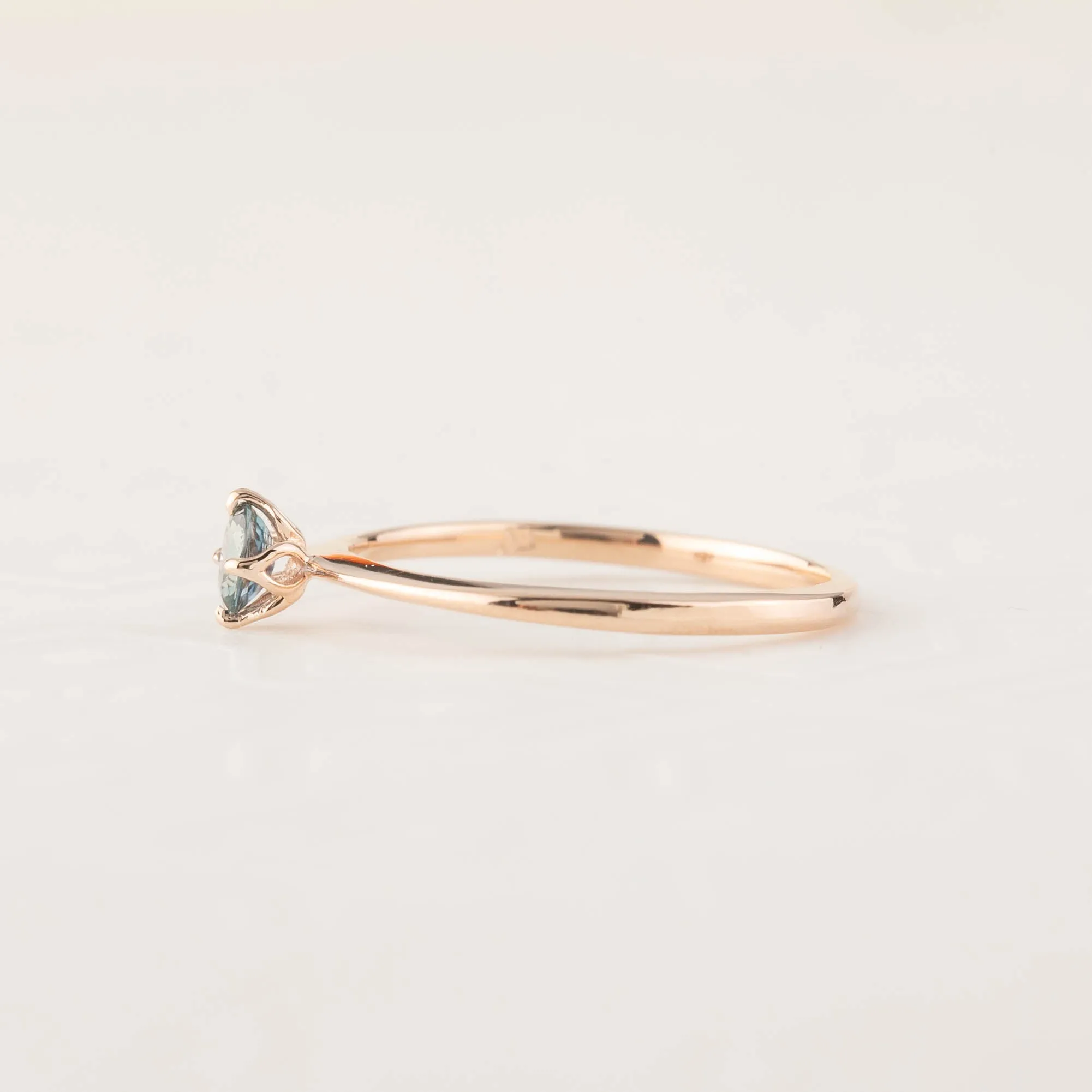 Alice Ring 4x3mm 0.25ct Unheated Blue-Green Sapphire, 14k Rose Gold