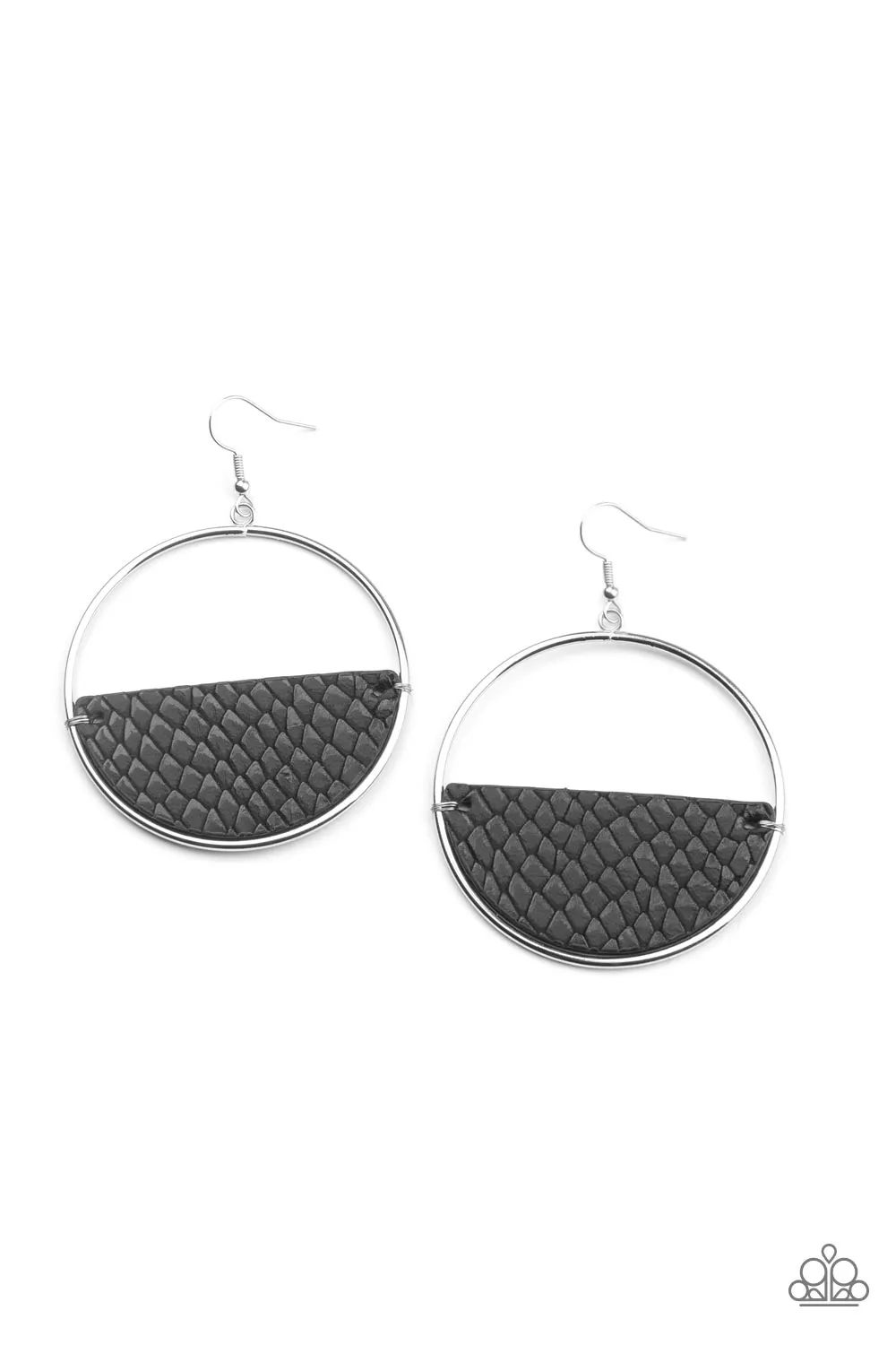 Animal Aesthetic Black Leather Python Print Earrings - Paparazzi Accessories