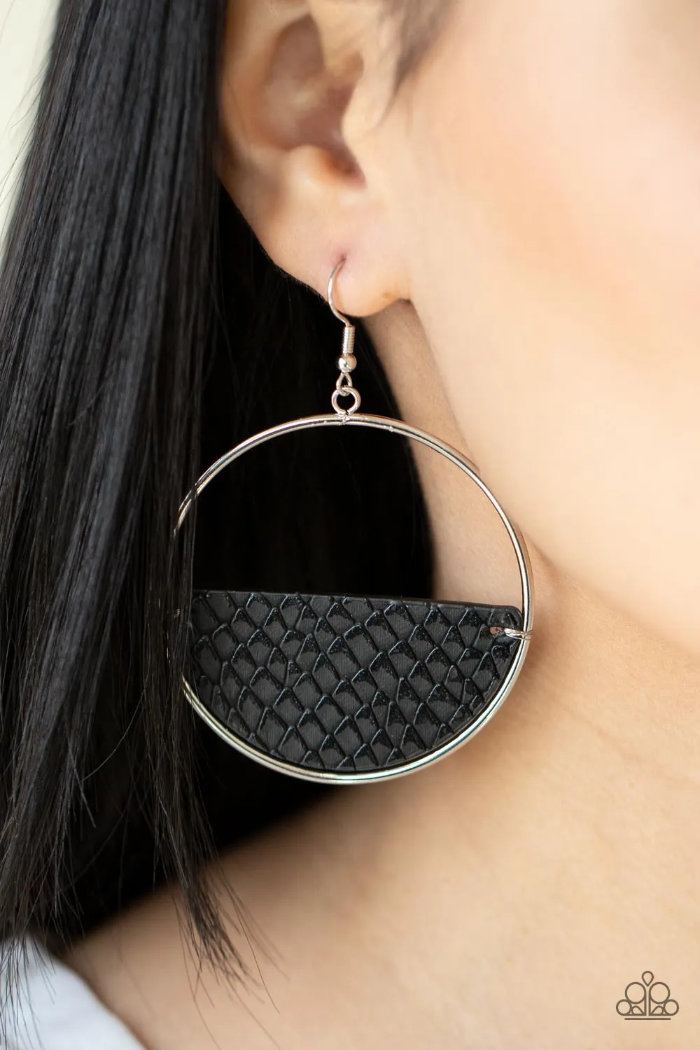 Animal Aesthetic Black Leather Python Print Earrings - Paparazzi Accessories