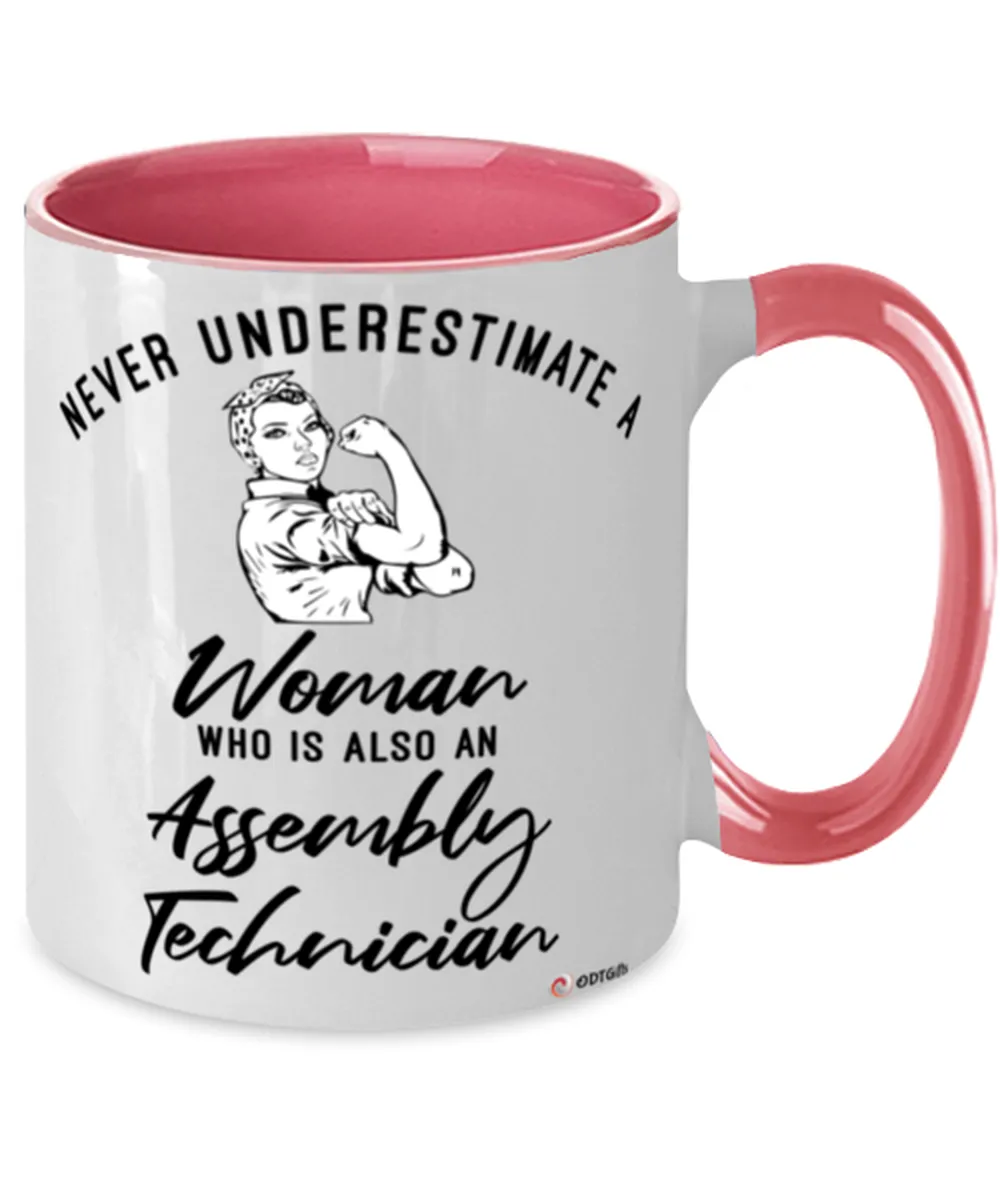 Assembly Technician Mug Never Underestimate A Woman Who Is Also An Assembly Tech Coffee Cup Two Tone Pink 11oz