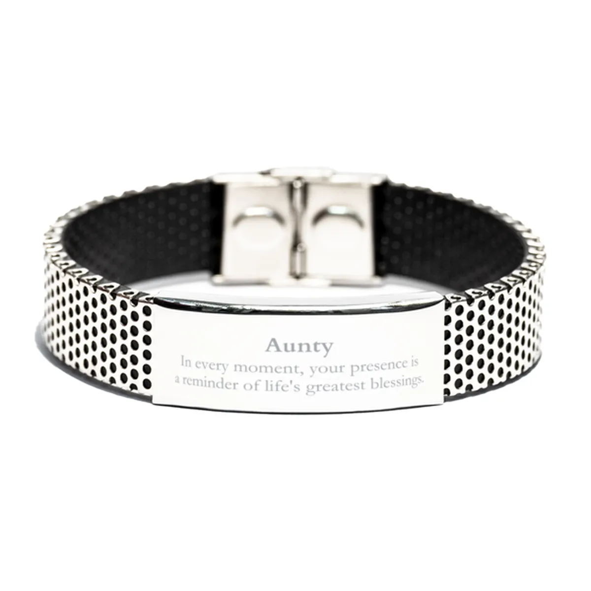 Aunty Thank You Gifts, Your presence is a reminder of life's greatest, Appreciation Blessing Birthday Stainless Steel Bracelet for Aunty