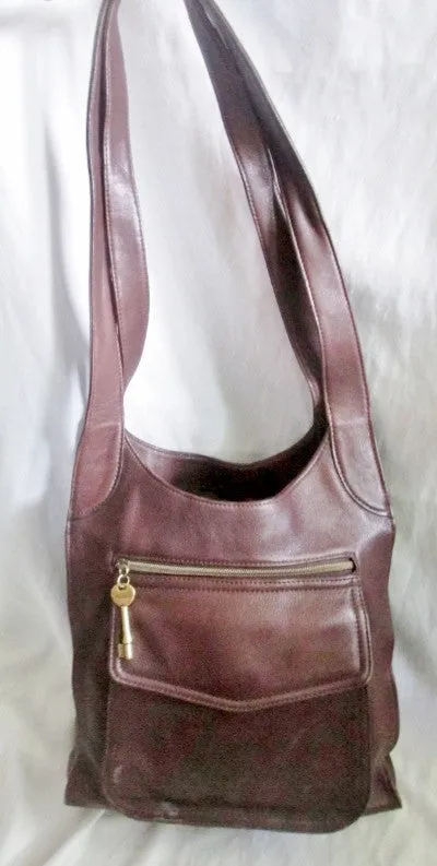 Auth FOSSIL TOTE 75082 carryall shopper leather handbag hobo bag BROWN