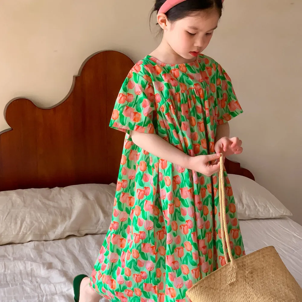 Baby Kid Girls Flower Print Dresses