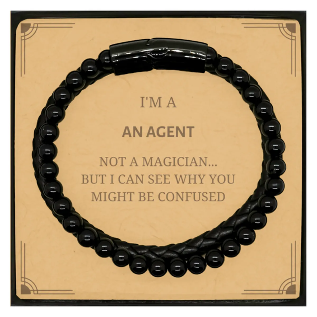 Badass Agent Gifts, I'm Agent not a magician, Sarcastic Stone Leather Bracelets for Agent Birthday Christmas for  Men, Women, Friends, Coworkers