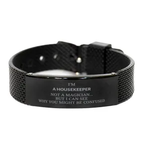 Badass Housekeeper Gifts, I'm Housekeeper not a magician, Sarcastic Black Shark Mesh Bracelet for Housekeeper Birthday Christmas for  Men, Women, Friends, Coworkers