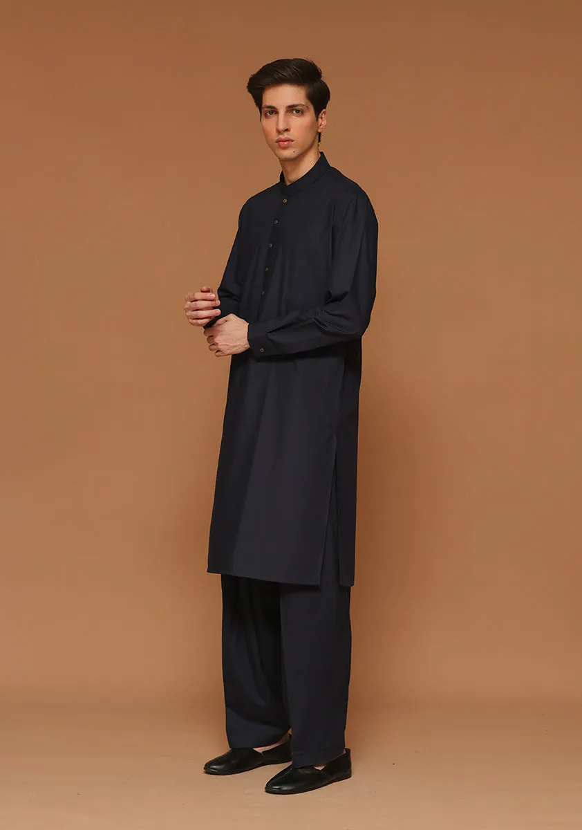 Basic Poly Viscose Dark Sapphire Slim Fit Plain Suit