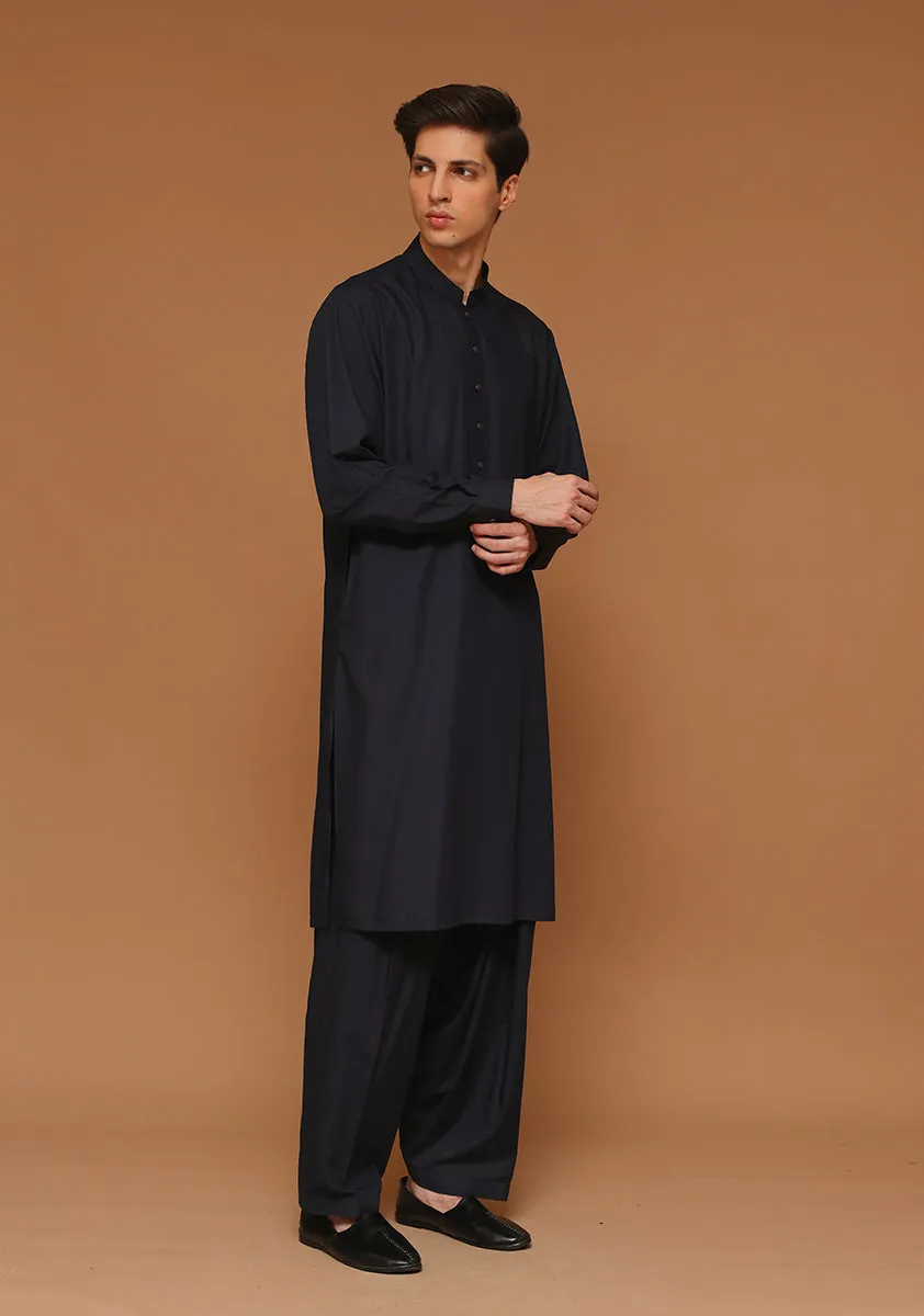 Basic Poly Viscose Dark Sapphire Slim Fit Plain Suit