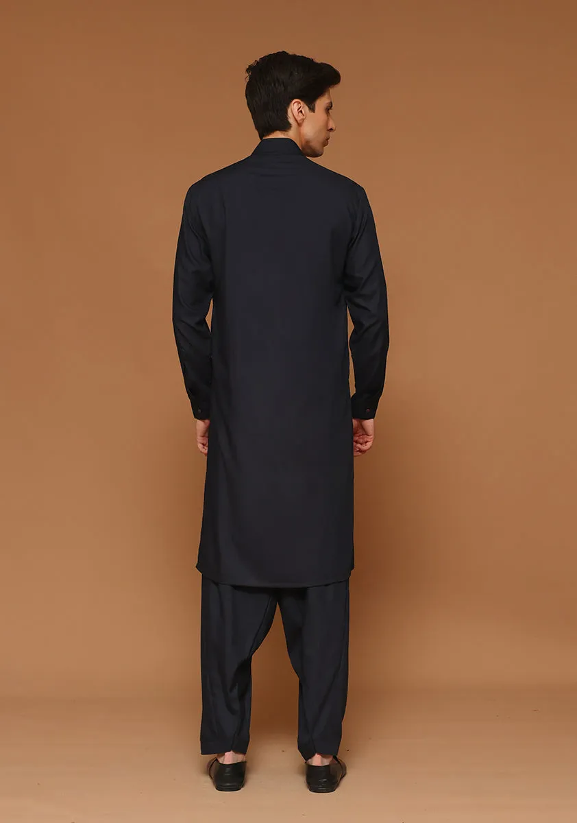 Basic Poly Viscose Dark Sapphire Slim Fit Plain Suit