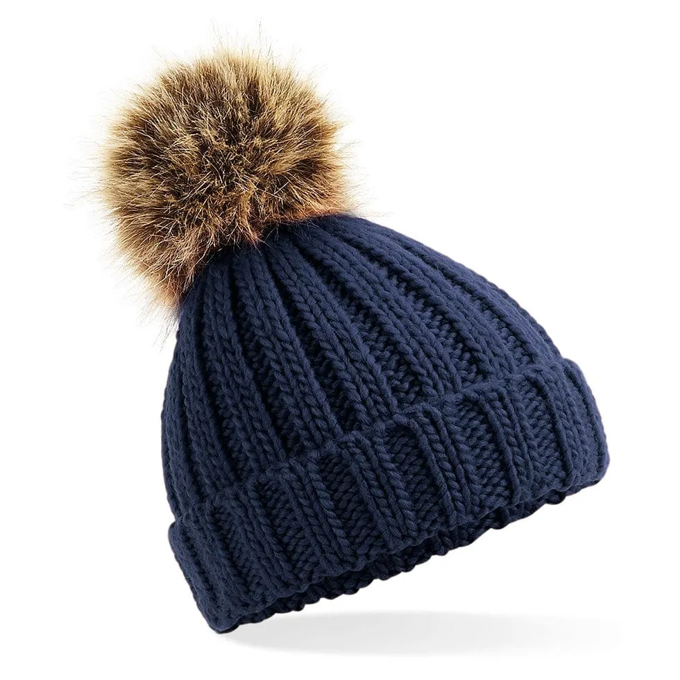 Beechfield Children's Chunky Beanie Hat - Fur Pom Pom