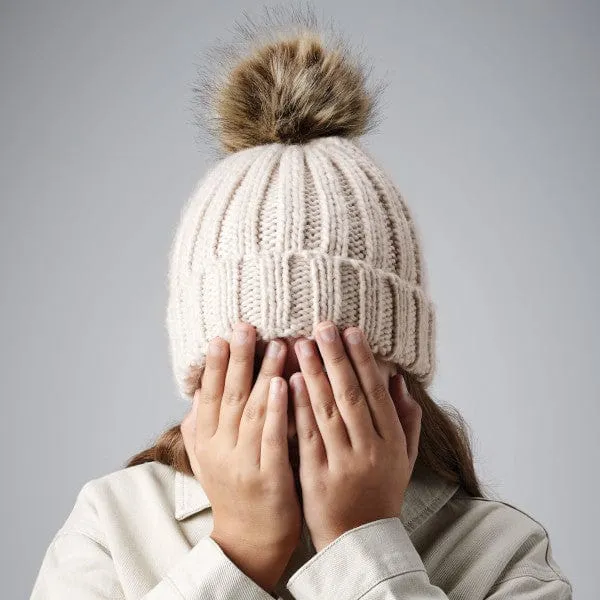 Beechfield Children's Chunky Beanie Hat - Fur Pom Pom