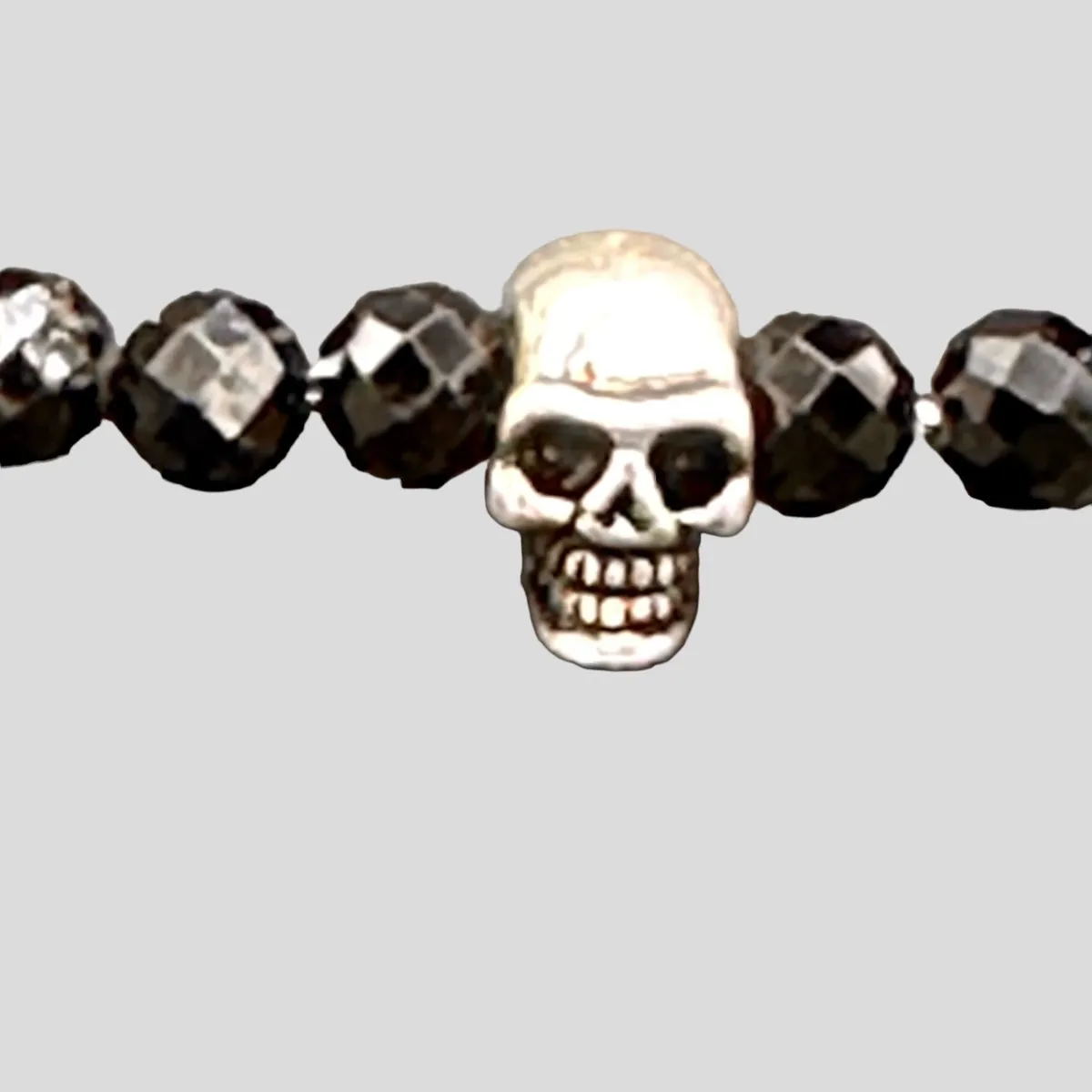 Black Spinel gemstone and Sterling Silver Skull Bracelet