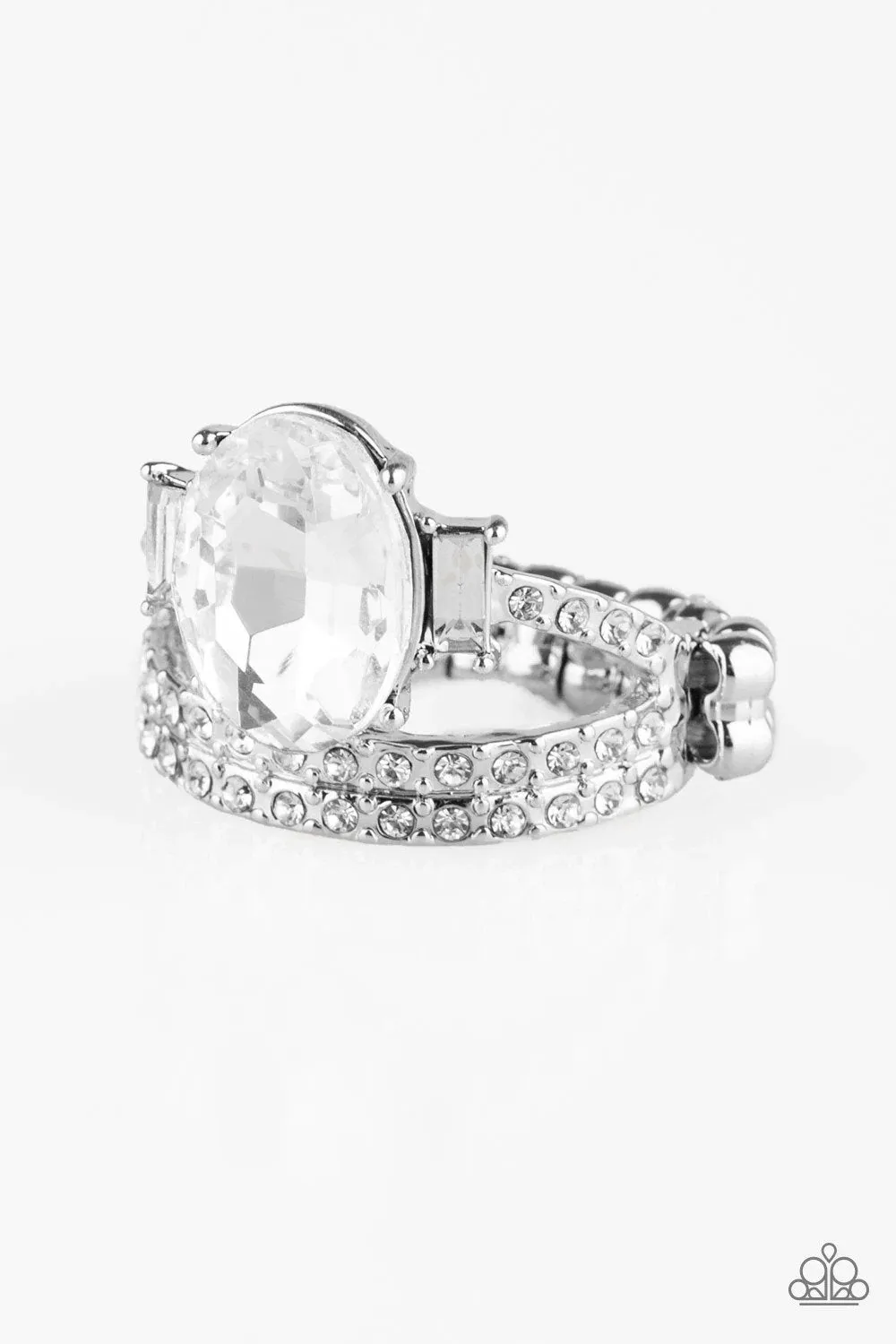 Bling Queen White Rhinestone Ring - Paparazzi Accessories