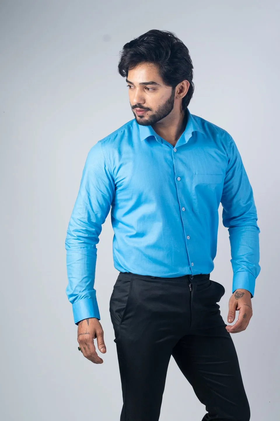 Blue Color Solid Pure Cotton For Men