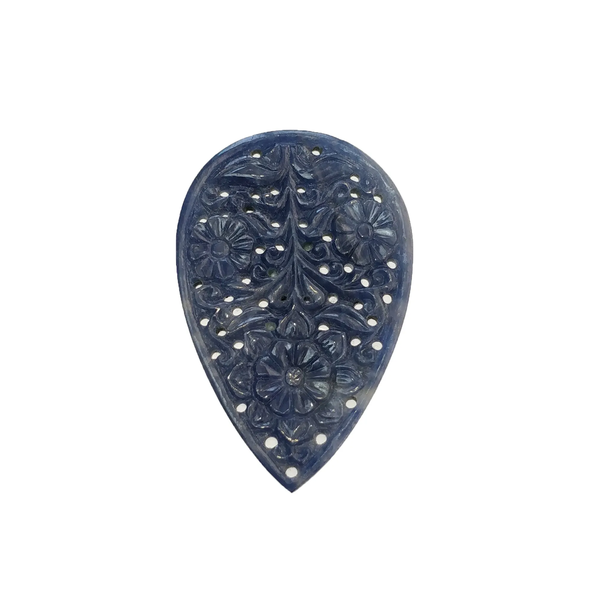 BLUE SAPPHIRE Gemstone Carving : 46.20cts Natural Untreated Sapphire Hand Carved Pear Shape 44*28.5mm