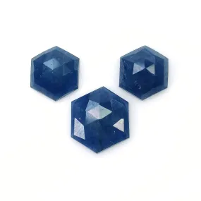 BLUE SAPPHIRE Gemstone Rose Cut : 8.05cts Natural Untreated Unheated Sapphire Hexagon Shape 9.2*8mm - 11*9.5mm 3pcs (With Video)