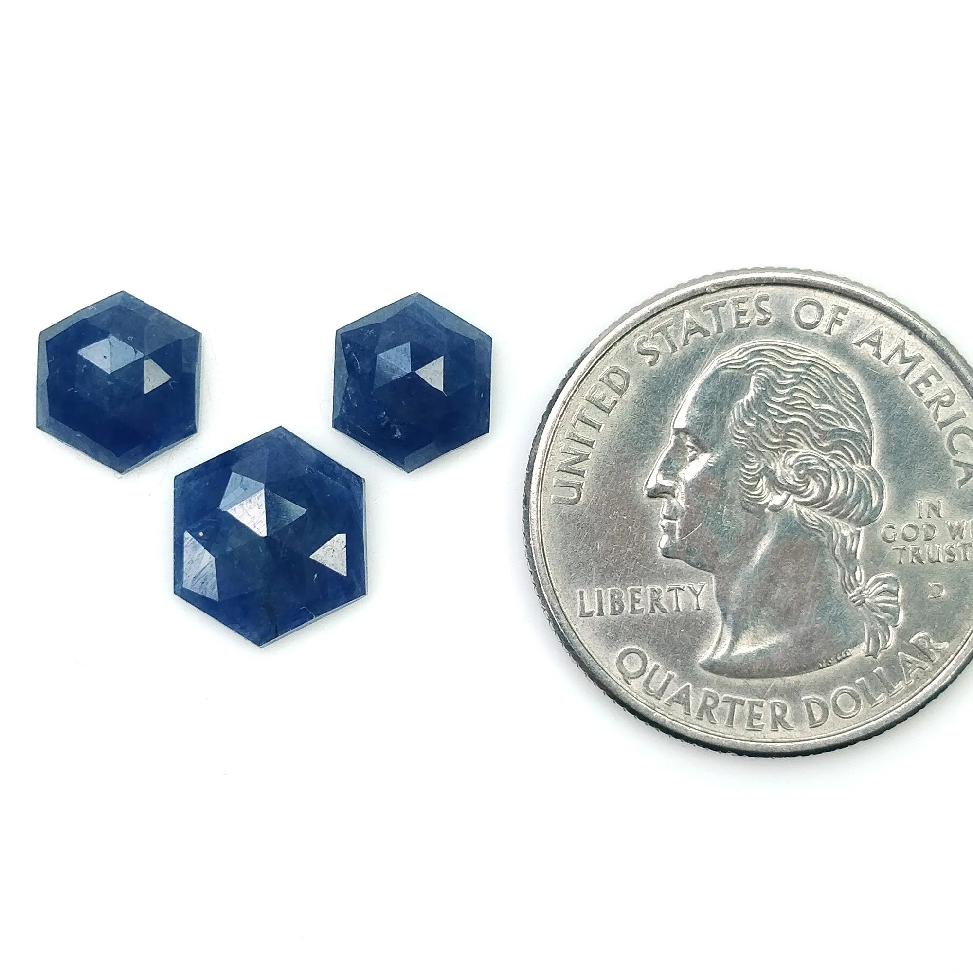 BLUE SAPPHIRE Gemstone Rose Cut : 8.05cts Natural Untreated Unheated Sapphire Hexagon Shape 9.2*8mm - 11*9.5mm 3pcs (With Video)