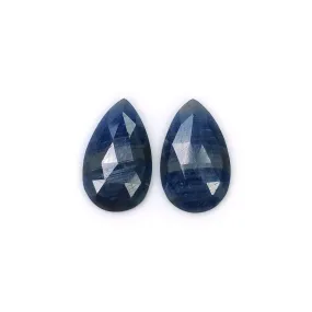 BLUE SILVER SAPPHIRE Gemstone Rose Cut : 11.00cts Natural Untreated Unheated Sapphire Pear Shape 17.5*10.5mm Pair (With Video)