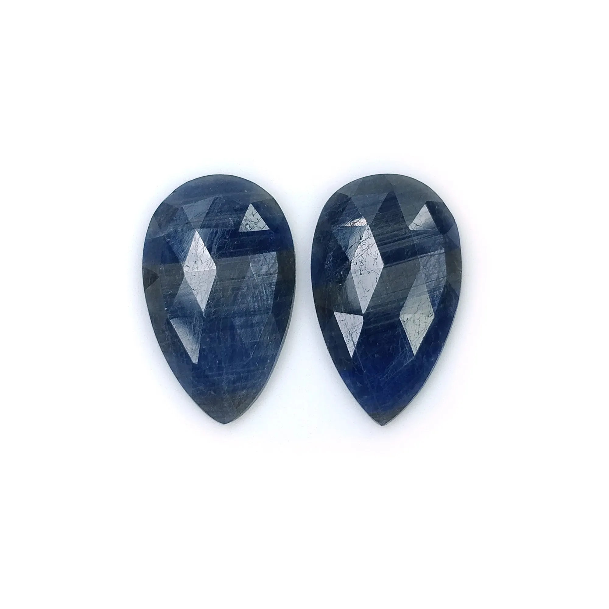 BLUE SILVER SAPPHIRE Gemstone Rose Cut : 11.00cts Natural Untreated Unheated Sapphire Pear Shape 17.5*10.5mm Pair (With Video)