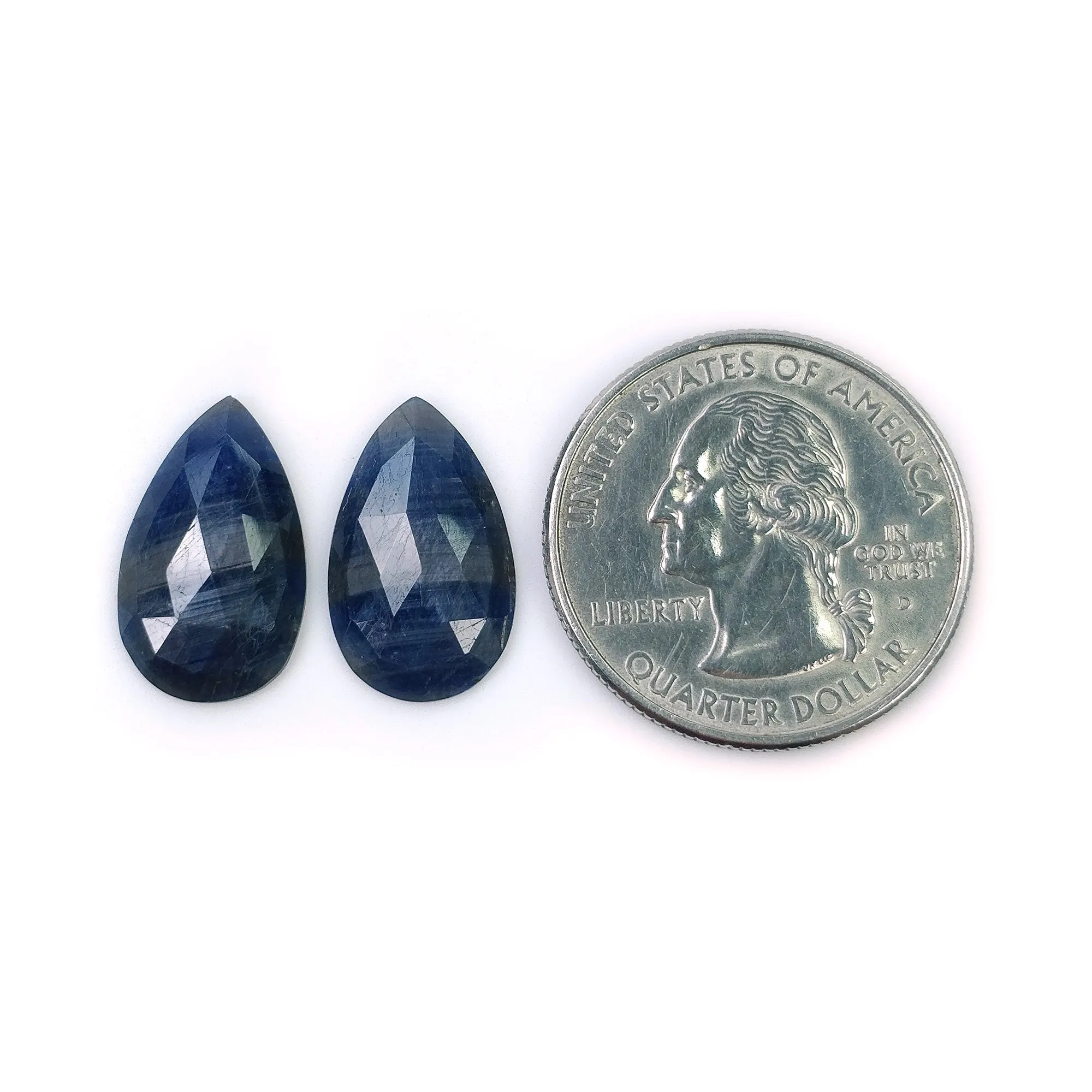 BLUE SILVER SAPPHIRE Gemstone Rose Cut : 11.00cts Natural Untreated Unheated Sapphire Pear Shape 17.5*10.5mm Pair (With Video)