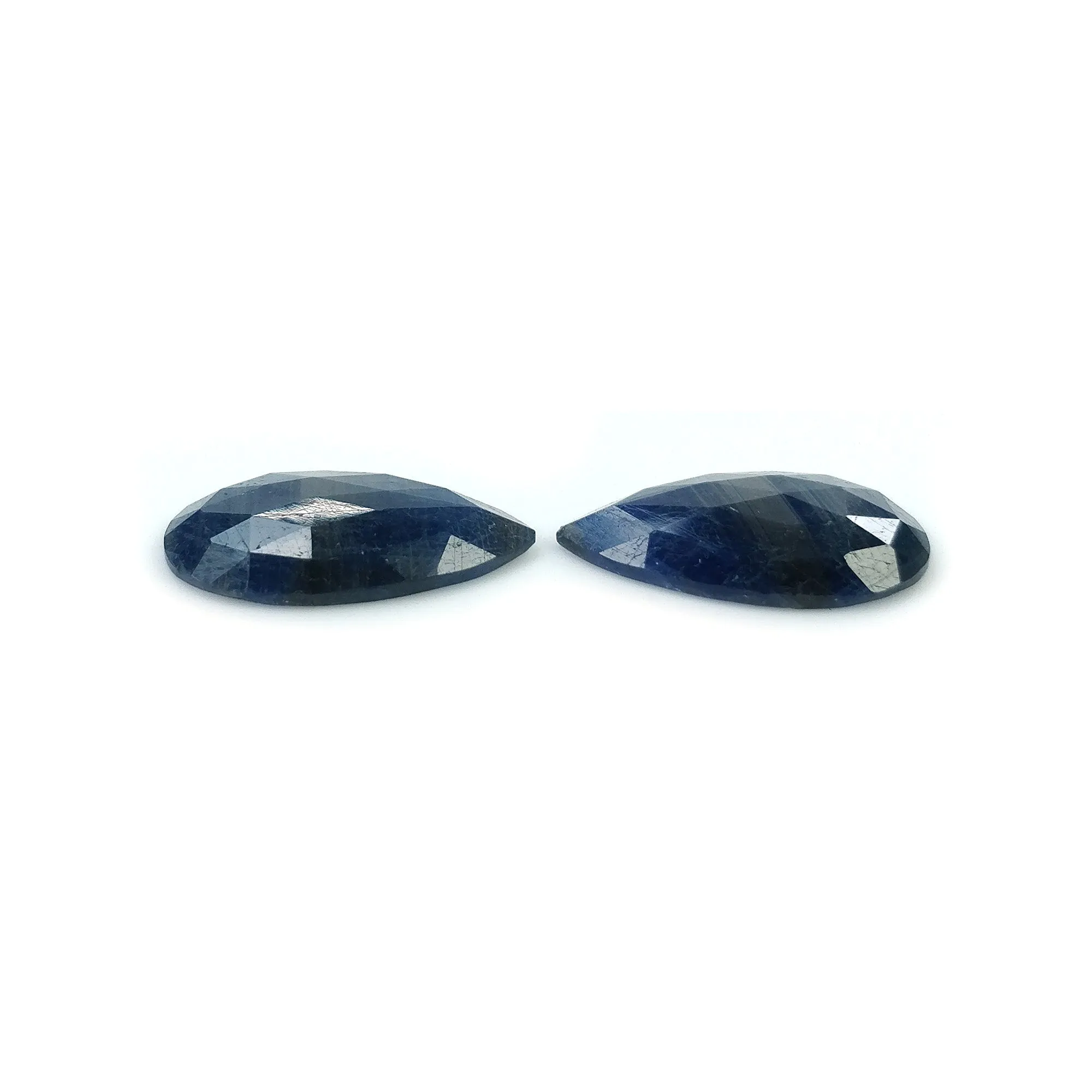 BLUE SILVER SAPPHIRE Gemstone Rose Cut : 11.00cts Natural Untreated Unheated Sapphire Pear Shape 17.5*10.5mm Pair (With Video)