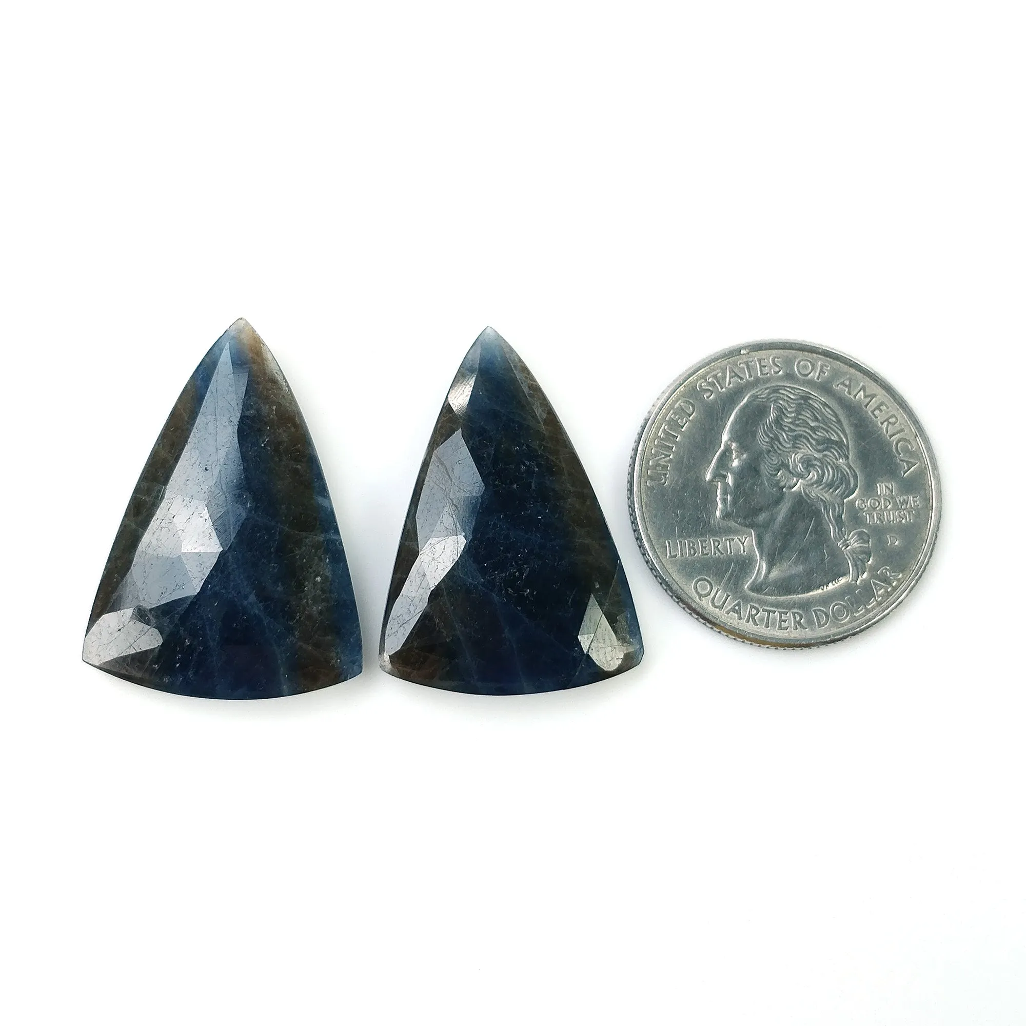 BLUE SILVER SAPPHIRE Gemstone Rose Cut : 42.00cts Natural Untreated Unheated Sapphire Briolette Marquise Shape 28*20mm Pair (With Video)