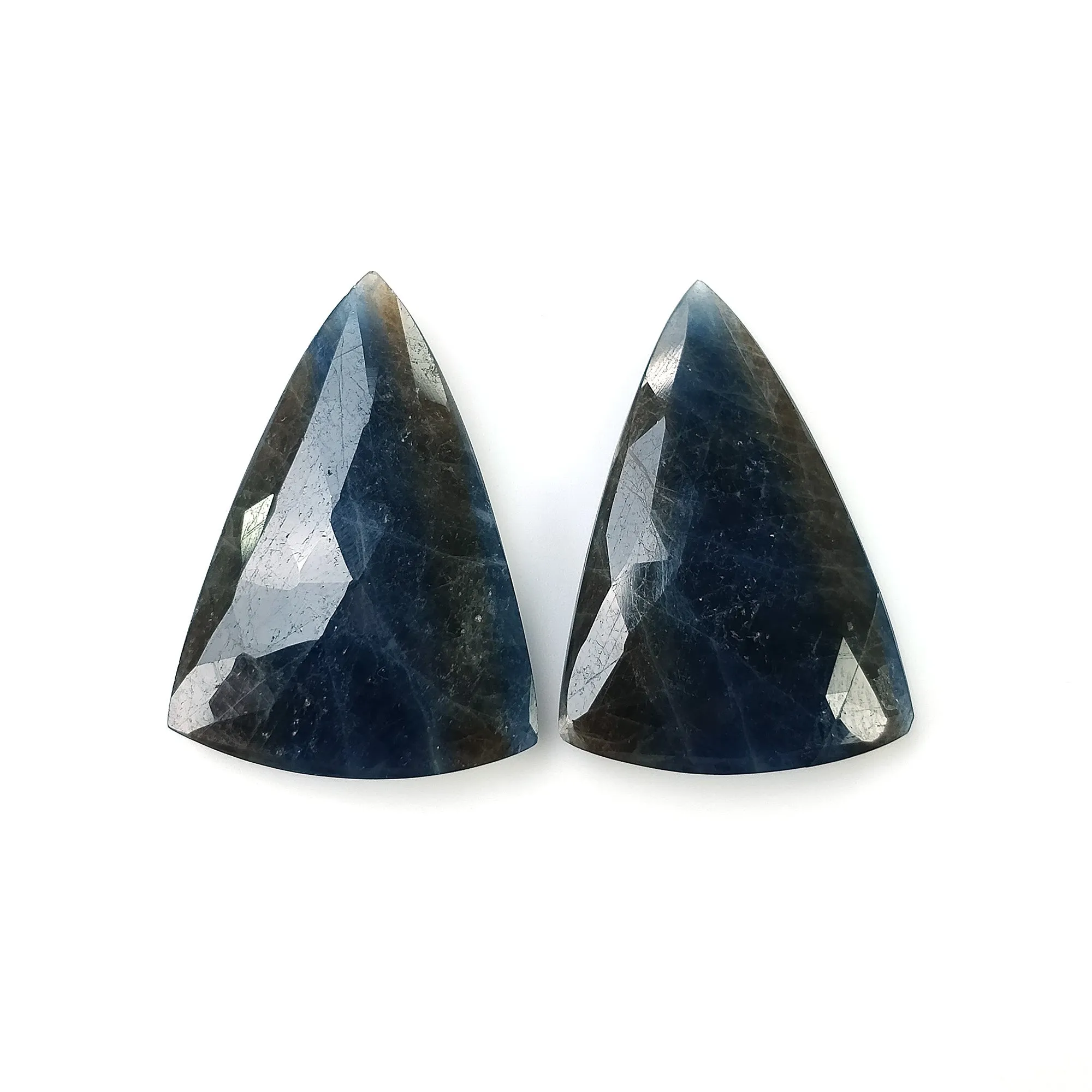 BLUE SILVER SAPPHIRE Gemstone Rose Cut : 42.00cts Natural Untreated Unheated Sapphire Briolette Marquise Shape 28*20mm Pair (With Video)