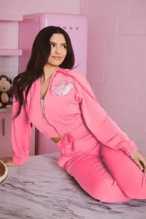 Bobby Jack Rhinestone Hoodie & Pant Set  - Pink