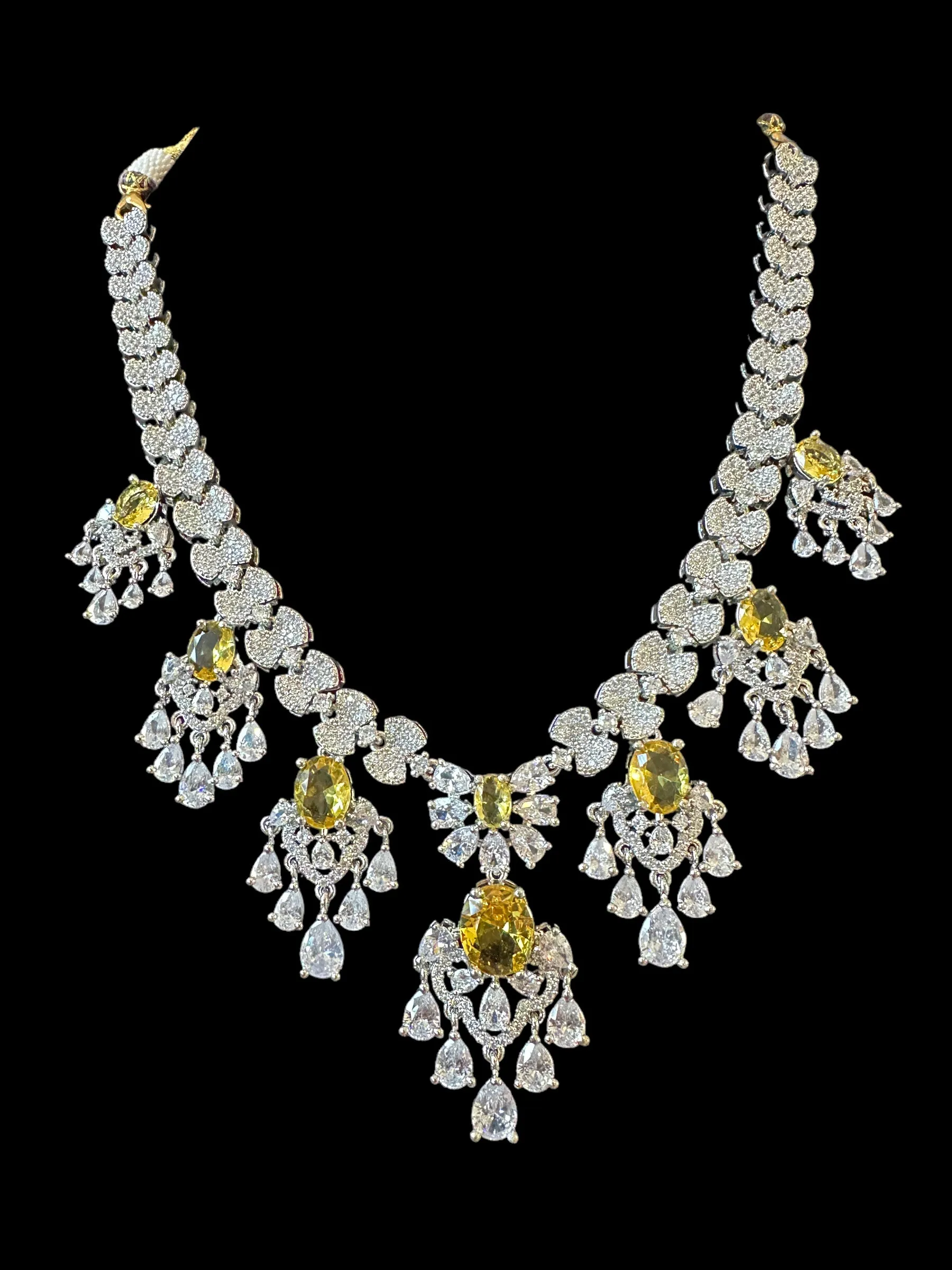 BR315 High quality cz  necklace set with tika - yellow / citrine  ( SHIPS IN 4 WEEKS )