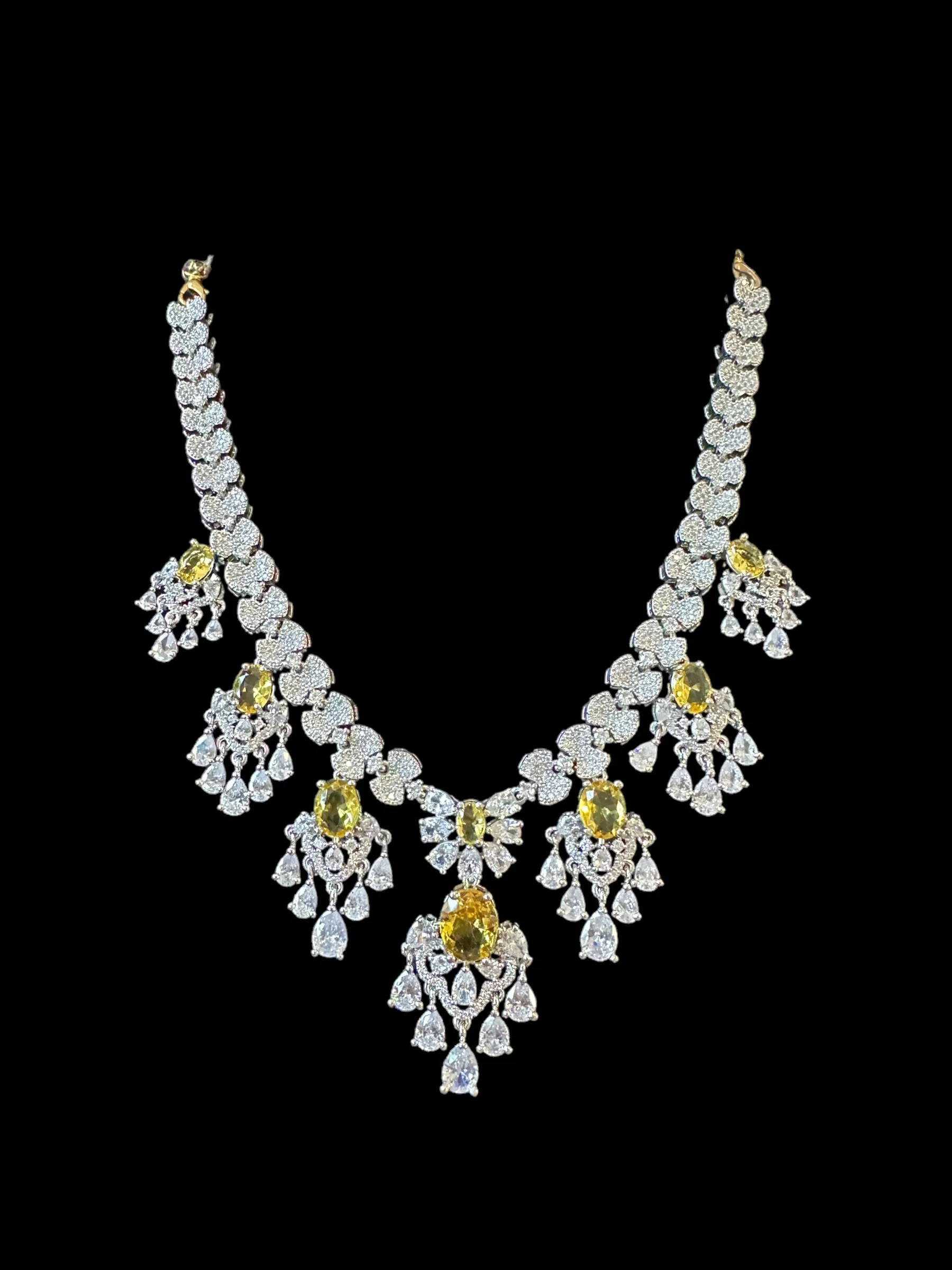 BR315 High quality cz  necklace set with tika - yellow / citrine  ( SHIPS IN 4 WEEKS )