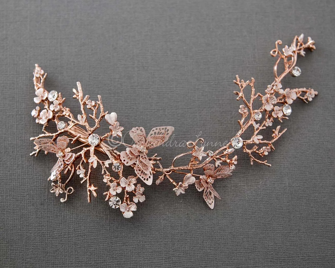 Butterfly Wedding Headpiece in Rose Gold