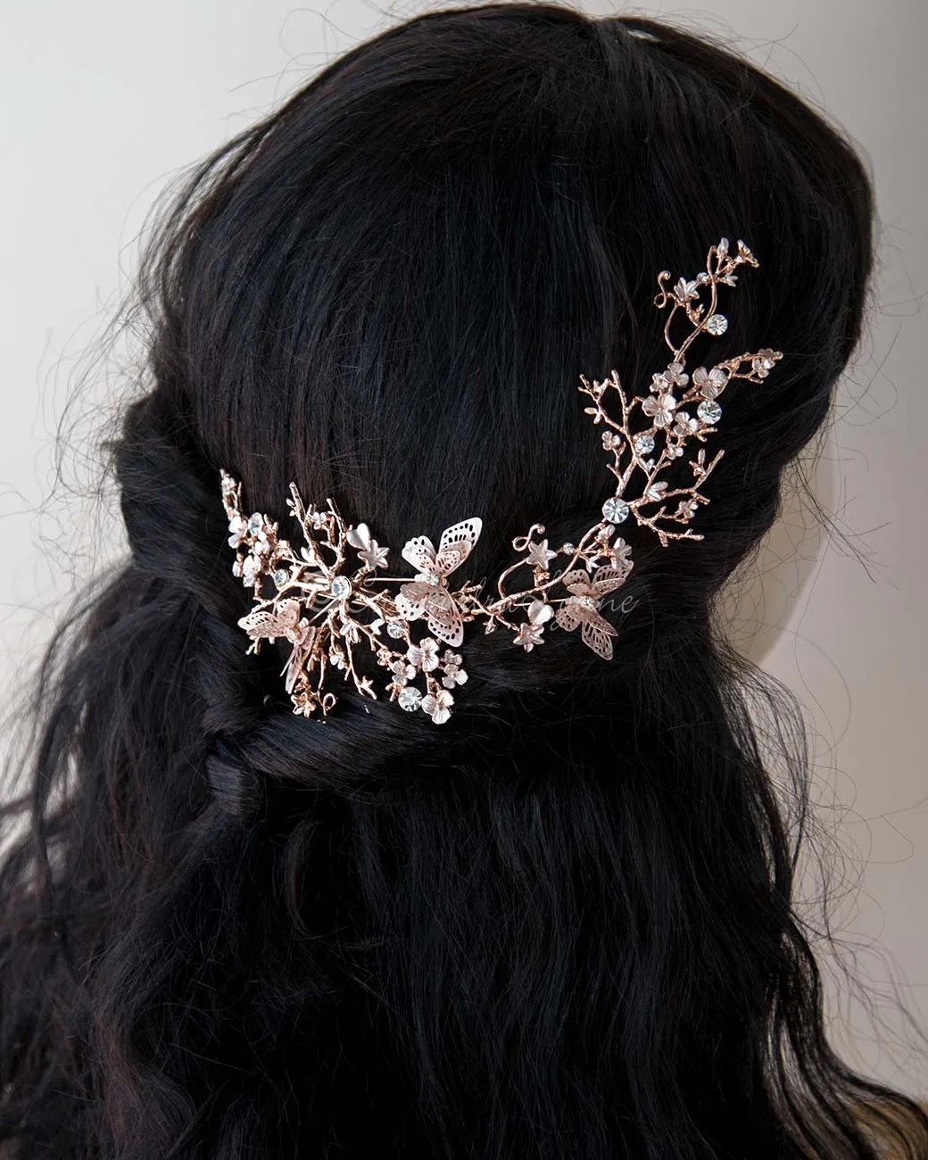 Butterfly Wedding Headpiece in Rose Gold