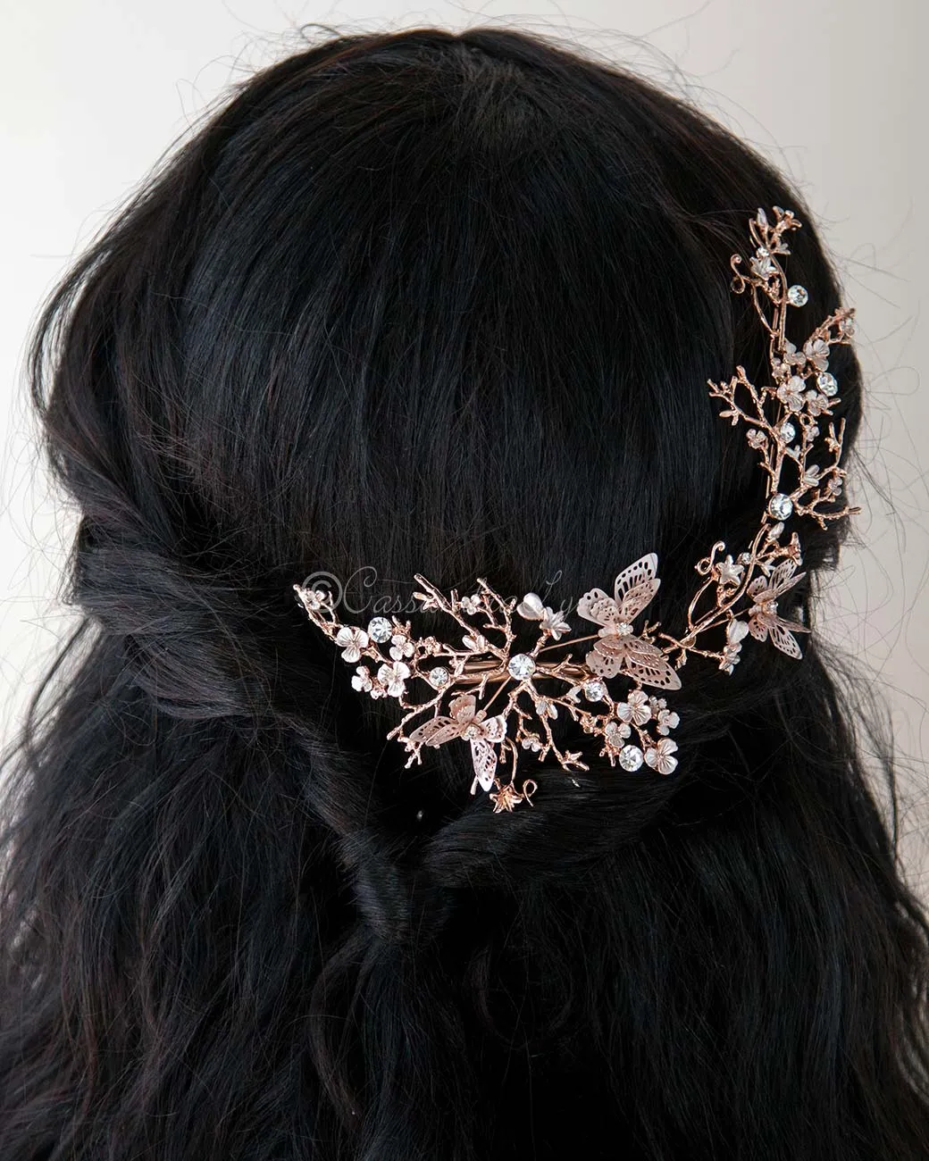 Butterfly Wedding Headpiece in Rose Gold