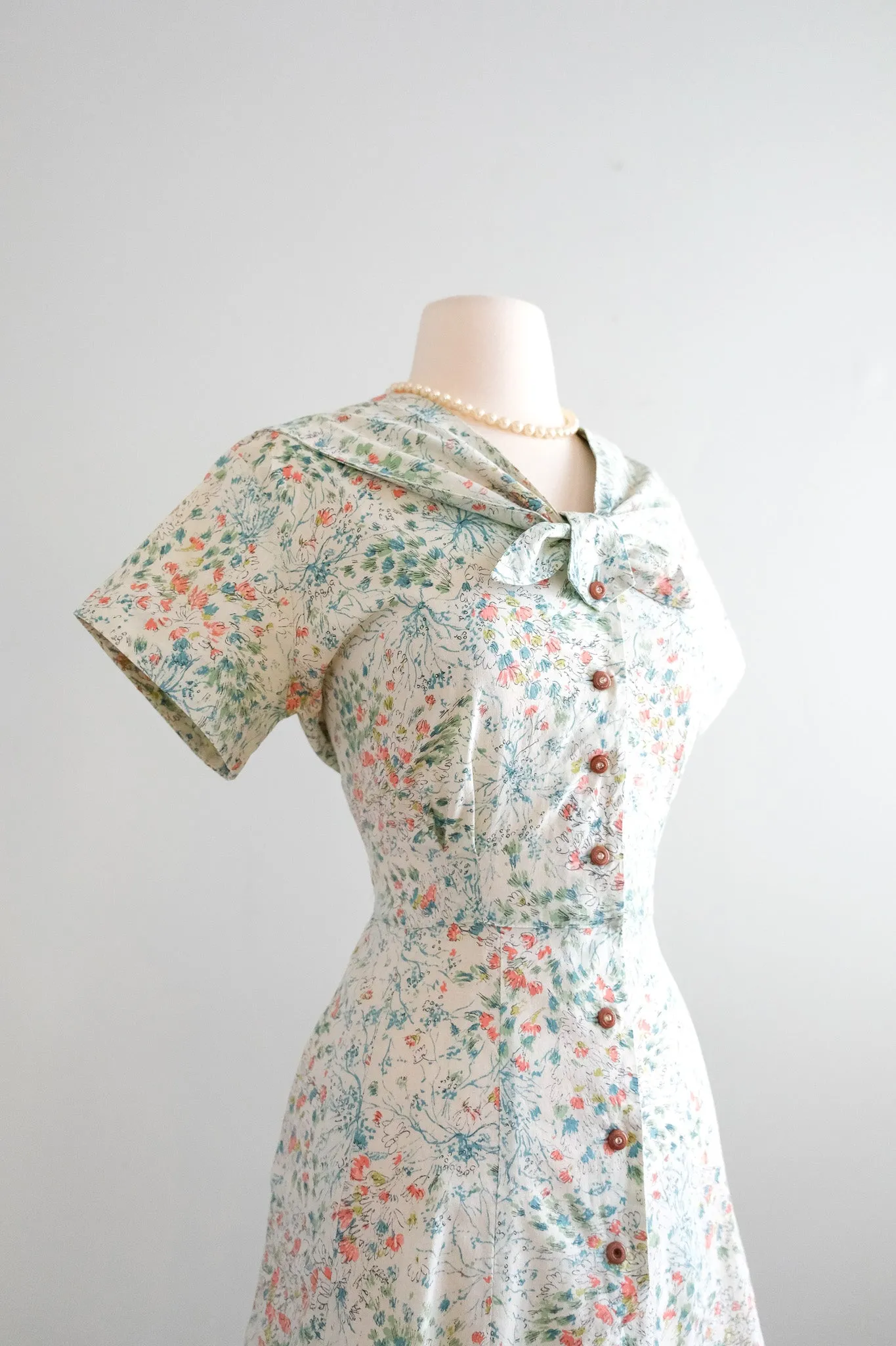 Charming 1950's Matisse's Garden Abstract Floral Cotton Day Dress / Sz M