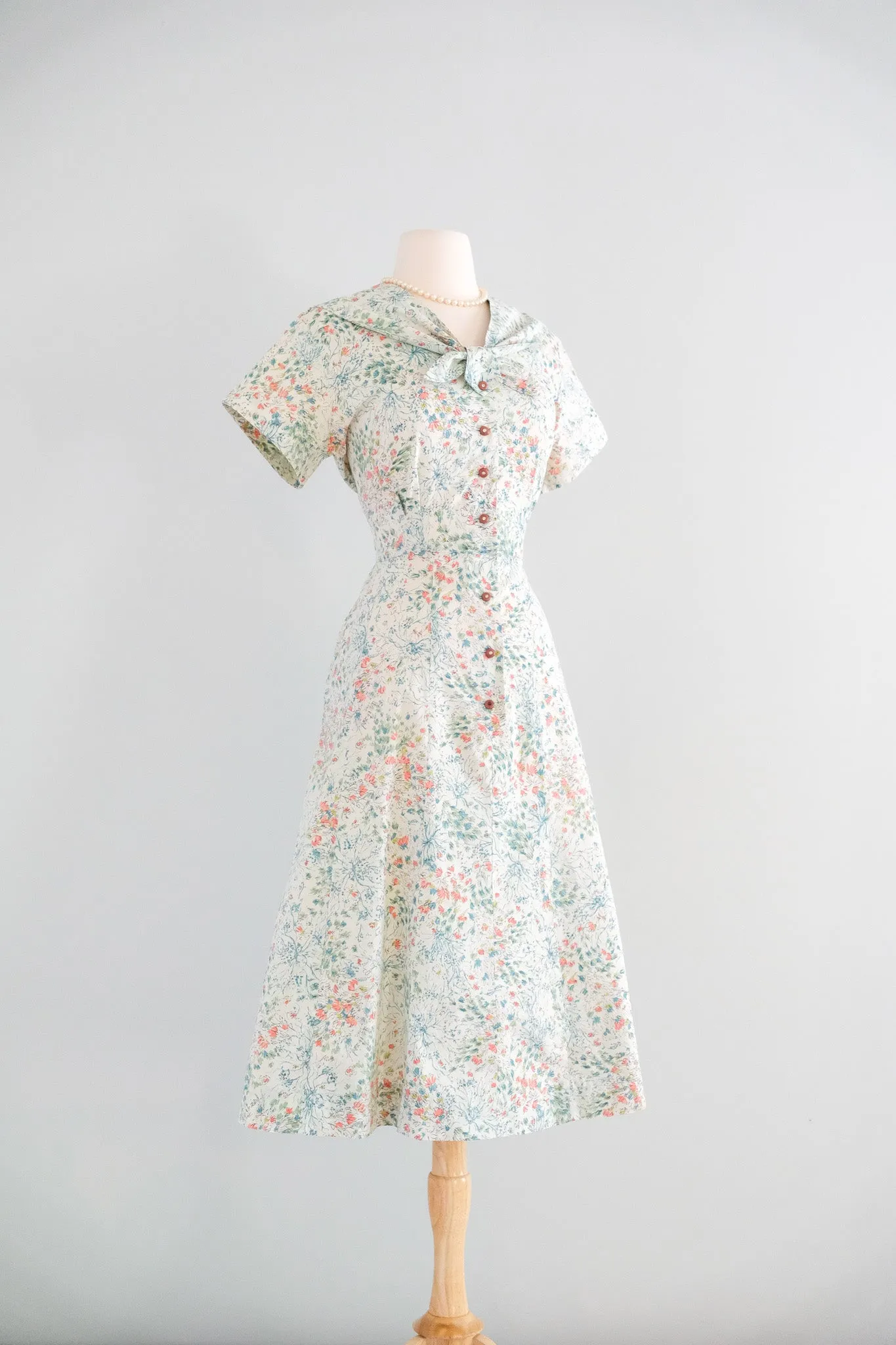 Charming 1950's Matisse's Garden Abstract Floral Cotton Day Dress / Sz M